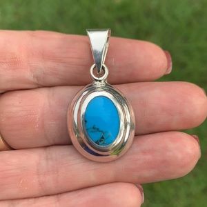 Vintage Sterling Turquoise Inlay Mexico Pendant